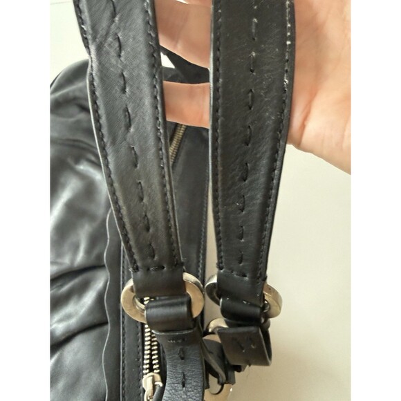 Charles David Black Leather Shoulder Bag scalloped multi zipper pouch y2k 90s - Picture 7 of 16